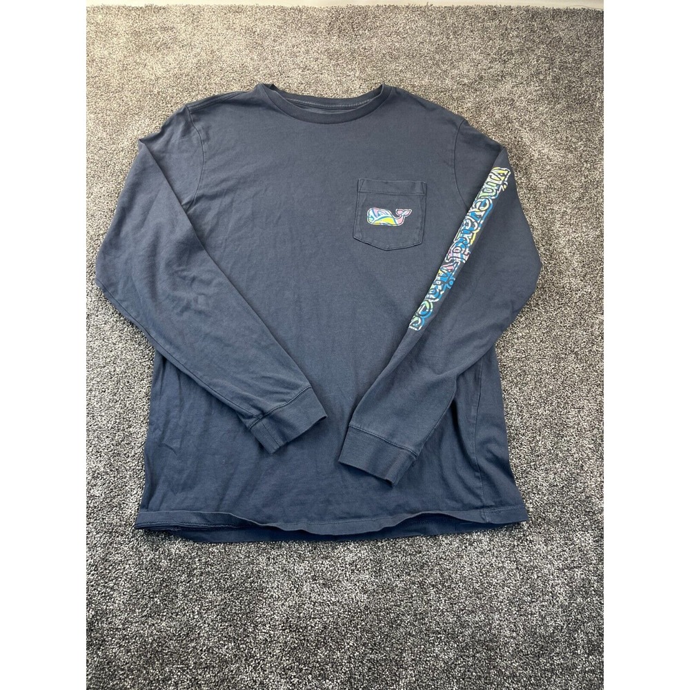 Vineyard Vines Top Womens Small Snowboard Whale Long Sleeve Pocket Tee Navy Blue